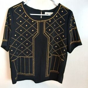 Honey Punch Women Gold Studded Short Sleeve Top Size Medium Petite